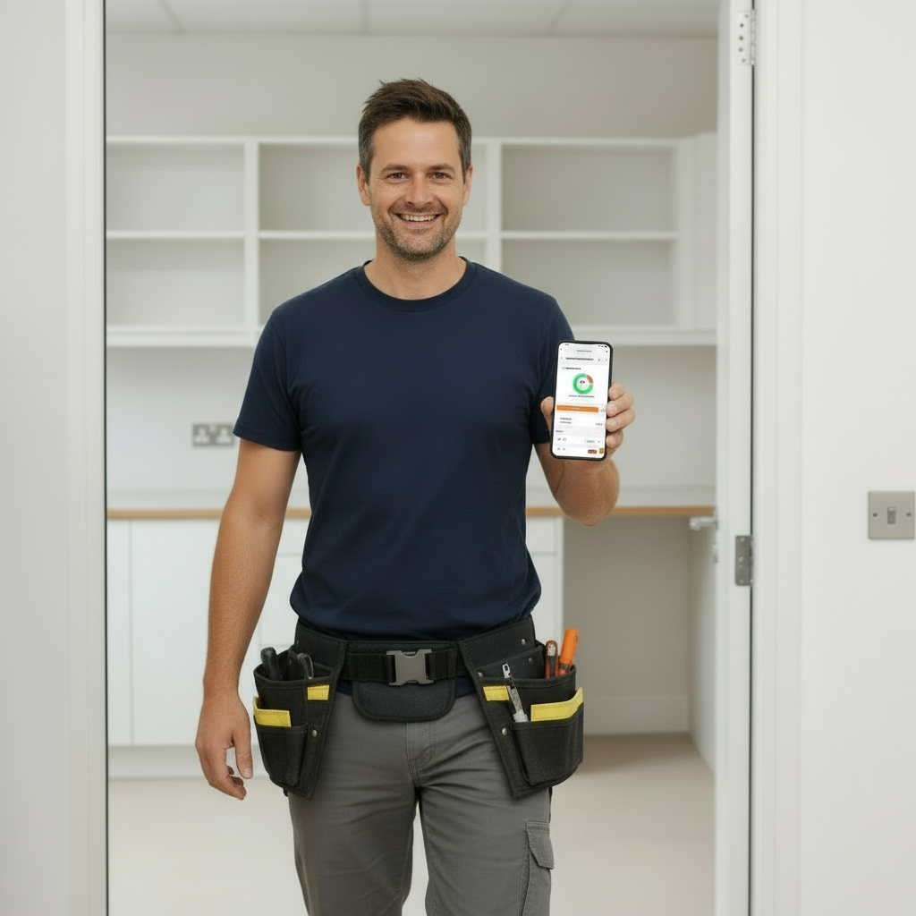 Happy worker using SnagHub on phone