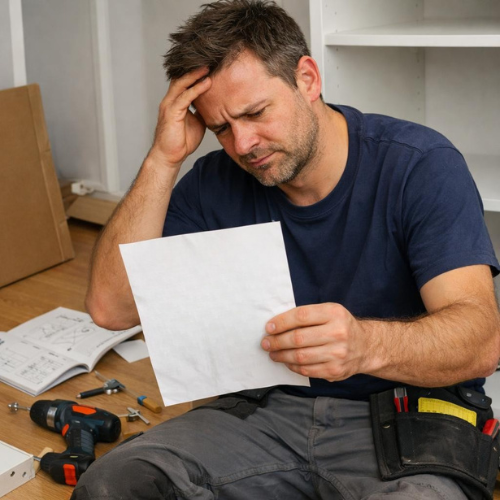 Frustrated worker with paper snag list